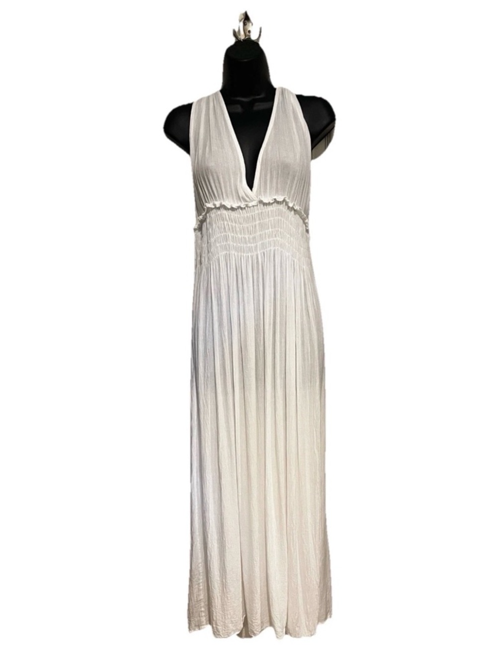 Chelsea & Violet White Tie Neck Adjustable Long Boho Maxi Dress Women’s Casual M